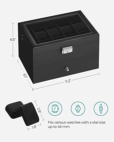 SONGMICS 20-Slot Watch Box, 2 Layers, Glass Lid, Lockable - Image 6