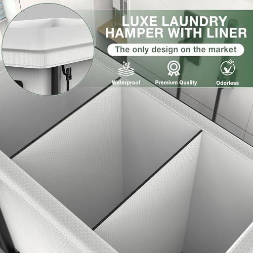 Laundry Basket with Lid, 230L Rolling Laundry Hamper with Wheels,White - Image 3