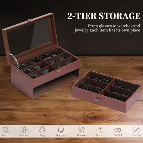 AUTOARK Leather & Velvet 12 Piece Eyeglasses Display Case,Coffee,AW-164 - Image 6