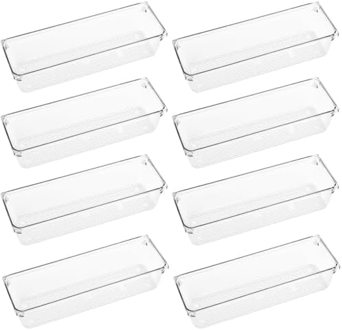 LotFancy 8 Pack Clear Plastic Drawer Organizer Bins, Small Item Organizers by LotFancy