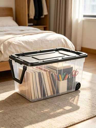 160 Quart Wheeled Stacker, Extra Large Durable Clear Bin, Latch Lid and Pull Handle, Gray, 2 Count - Image 7