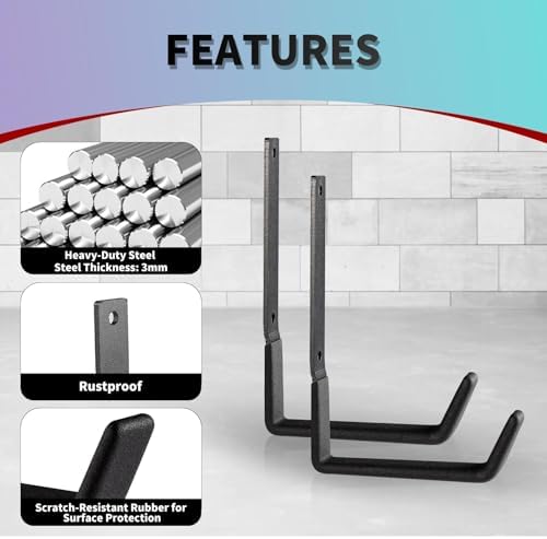 Heavy Duty Steel Hooks - Garage & Garden Tool Organizer, Wall Mount Hooks, Hose Hanger (12, Large) - Image 3