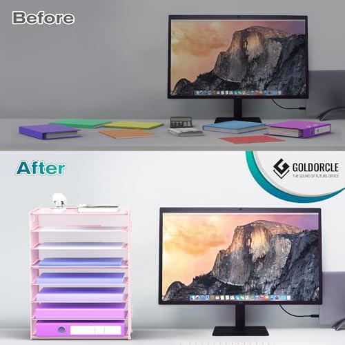 8 Tier Paper Letter Tray Organizer with Handles for Desk (Pink) - Image 4