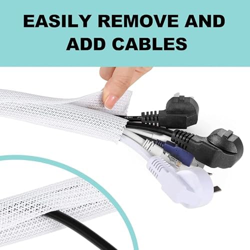 AGPTEK Cable Management Sleeve, 2 Pack 5ft - 1.8 inch Cord Hider, White - Image 4