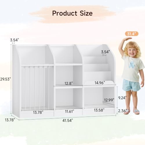 ONBRILL Toy Organizer with Bookshelf & Stuffed Animal Storage, White - Image 2