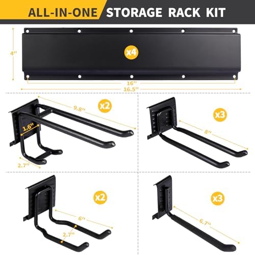 66'' Heavy-Duty Garage Tool Organizer Wall Mount – 720lbs Capacity Metal Rack with Adjustable Hooks for Rake, Broom, Shovel, Snowboard & Garden Tools - Image 2