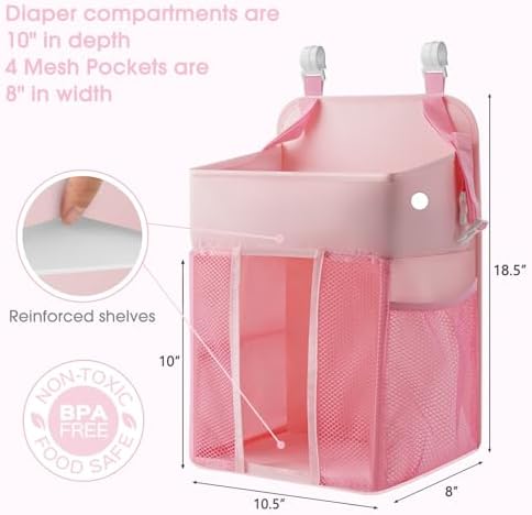 Maliton Hanging Diaper Caddy Nursery Caddy Organizer Hold 50+ Diapers,Pink - Image 4