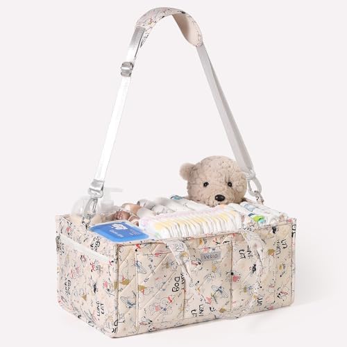 Colorful Cute Cartoon Animal Prints Baby Diaper Caddy Organizer, Large Storage Basket for Newborn Essentials Baby Shower Gifts by VKSAO