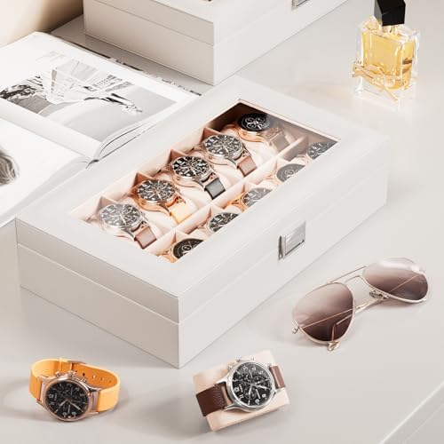 ProCase Watch Box Organizer, 12 Slot Watch Display Case, White - Image 3