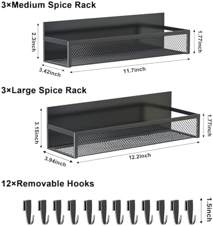 Aufworld Magnetic Spice Rack for Refrigerator, 6 Pack Magnetic Shelf, Fridge Magnet Organizer with Moveable 12 Hooks, Magnetic Fridge Shelf for Kitchen Organization and Storage (6 Pack) - Image 2