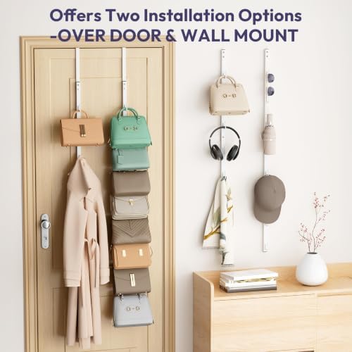 SWTYMIKI Over the Door Purse Organizer - 2 Packs Wall Mounted Purse Rack with 8 Hooks Design, Hanging Handbag Organizer Storage Holds up to 16 Bags, Bag Rack for Closet, Door (White) - Image 5