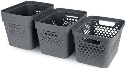 Glad Plastic Storage Basket Set, Value Pack of 6 | Open Storage Bins for Shelves, Bathroom, Pantry, Closet | Nesting Organizer Boxes with Handles, 4 Gallon, Grey - Image 6
