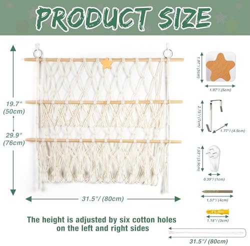 Starry Stuffed Animal Net Hammock Wall Hanging Handmade Boho Macrame Toy Hammock Organizer Holder Display Hanging Plush Toy Net for Corner Wall Stuffed Animal Storage(29.9" H x 31.5" W) - Image 2