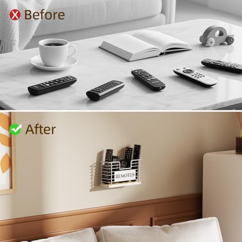 Remote Control Holder, 5-Slot TV Remote Holder Wall Mount, Universal Remote Caddy Large Size Design for Wall Table Living Room Bedroom, Easy Installation, White - Image 4