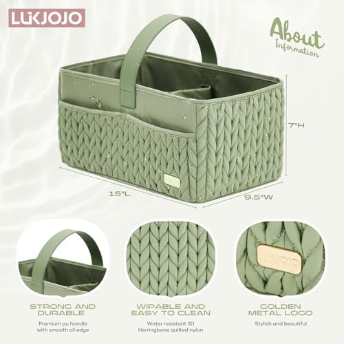 Luxurious Baby Diaper Caddy, Nursery Storage Basket for Newborn Essentials, Travel Baby Basket for Diapers Baby Wipes, Organizer Tote Bag Storage Bin, Baby Shower Gifts(Sage Green) - Image 4