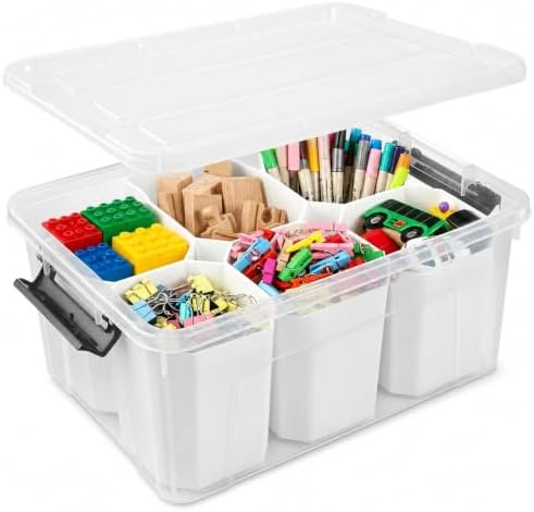 NUMIFUN 17QT Clear Storage Bins with Lids & Dividers for Crafts by NUMIFUN