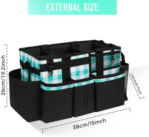 SCAVATA Wearable Cleaning Caddy, Cleaning Caddy Supplies Organizer with Handle & Shoulder Straps for Housekeepers, Under Sink & Car Cleaning Tool Organizers Bag with 4 Foldable Divider (BluePlaid) - Image 5