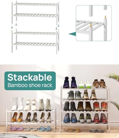 viewcare White Shoe Rack for Entryway, 2 Tier Shoe Organizer for Hallway Closet, Bamboo Wood Shoe Racks for Indoor Outdoor (White, 2-Tier) - Image 6