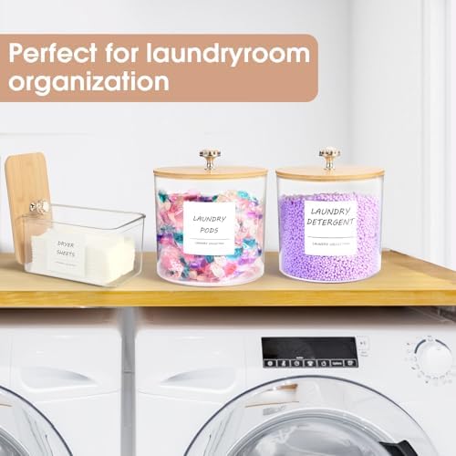 3 Pack Laundry Room Organization Storage Containers, Plastic Clear Laundry Pods Container & Dryer Sheet Holder Jars with Lids, Scoops & Labels for Detergent, Powder, Dryer Balls, Beads - Image 3