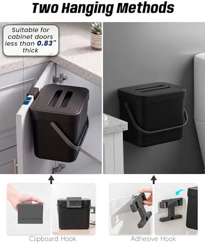 1.8 Gal Countertop Compost Bin, Hanging Trash Can 7L/Black - Image 4