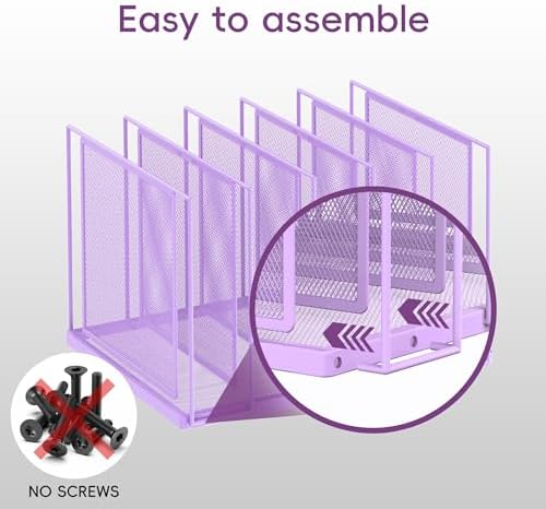 File Organizer for Desk, 5-Section Vertical File Sorter, Paper Holder Organizer Standing Metal File Folder for Office Home Classroom, Purple - Image 4