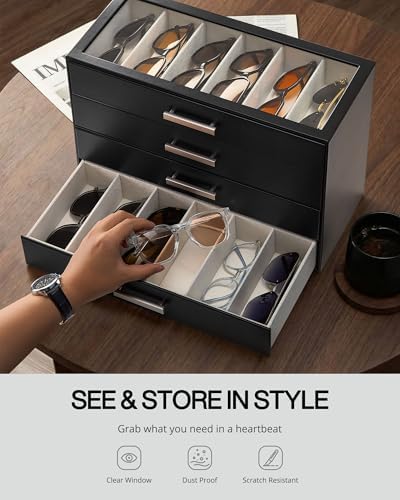 ProCase Sunglasses Organizer Box with Clear Glass Lid, PU Leather Eyeglass Storage Display Case for Men and Women - Image 4