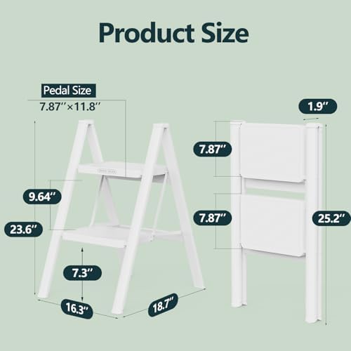 WOA WOA 2 Step Foldable Step Stool, 330lbs Load, White - Image 6