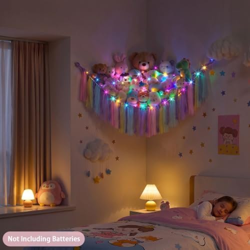 FIOBEE Stuffed Animals Net LED Light Toy Hammock for Kids Bedroom Storage - Image 4