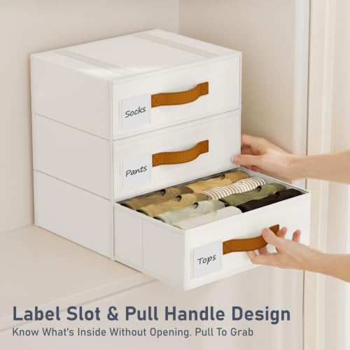 DIMJ Underwear Drawer Organizer, Stackable Bra Organizer for Closet 2 Pack, Bra Storage With Fabric Storage Drawers, Collapsible Closet Organizers for Clothes, Socks, Bra, Scarf, Baby Clothes, White - Image 6