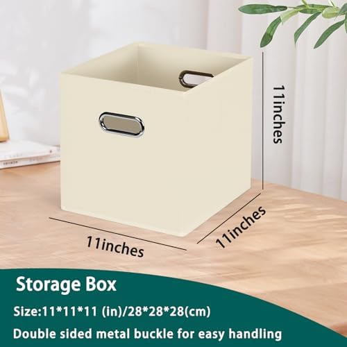 Black Foldable Storage Cubes Bins, Fabric Storage Box Cubes Organizer Baskets with Dual Handles for Home Organizer,Set of 3,(Creamy-White) - Image 2