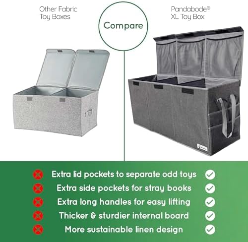 Extra Large Toy Box - Big Sturdy Collapsible Chest - Toy Storage Organizer with Pockets - for Living Room or Kids bedroom- 36 x 16 x 12 in - Grey - Image 5