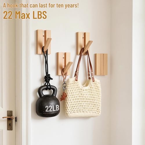 Wall Hooks for Small Space: 2Pack Foldable Wood Natural Coat Hooks - Image 4