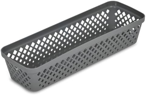 Glad Plastic Storage Basket Set - Multipurpose Drawer Trays, Kitchen Pantry Containers, and Bathroom Bins - Narrow Organizers, Grey, 6 Count (Pack of 4) - Image 3
