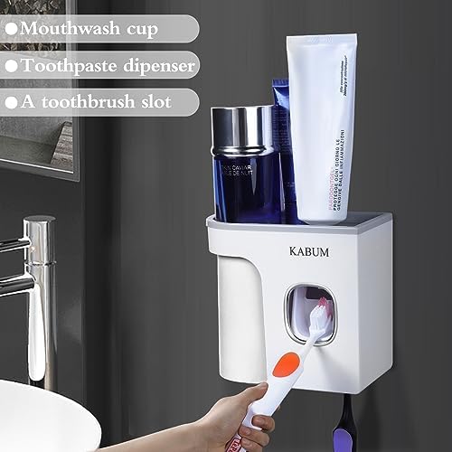 KABUM Toothbrush Holders for Bathrooms Toothpaste Dispenser, Grey - Image 4