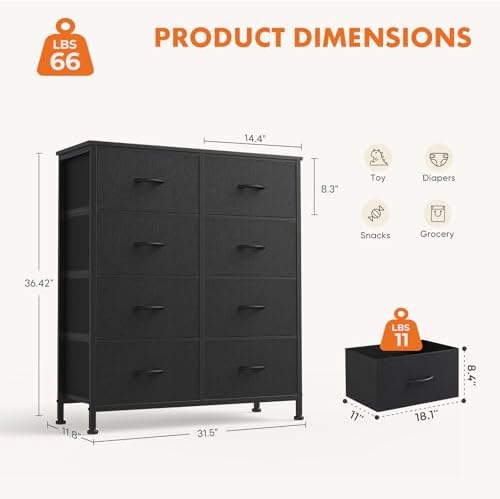 Sweetcrispy 8 Drawer Fabric Dresser, Tall Storage Tower for Bedroom - Image 3