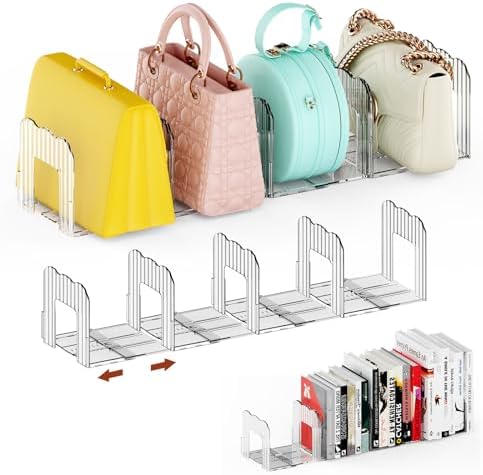 Clear Purse Organizer for Closet, Adjustable Purse Storage Handbag Storage Shelf Dividers, 1 Set Plastic Clutch Dividers for Closet Organizers Perfect for Purse Handbag Books by Unknown