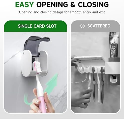 2 Pcs Toothbrush Holders Wall Mounted, Single Slot Design, Shower Self Adhesive Wall Mounted Toothbrush Holder with Cover, Waterproof and Dustproof, Suitable for Bathroom, Family, Travel (Grey) - Image 4