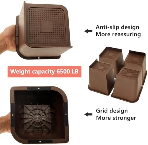 4 Pack Dark Brown Bed Risers 6 inch Heavy Duty, Furniture Risers - Image 5