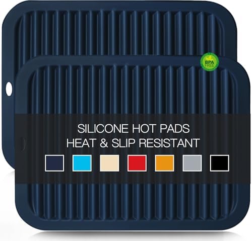 Silicone Mats for Kitchen Counter, 9x12'' Trivets for Hot Pots and Pans, Navy Blue Silicone Trivets for Hot Dishes, Protect Table Quartz Countertops by QPIXDIGITAL