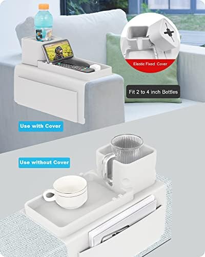 Couch Cup Holder Tray, VIENFUT Silicone Anti-Slip Sofa Armrest Tray with Side Pockets, BPA-Free Anti-Spill Couch Drink Holder for YETI, Remote, Snacks, Cellphone and iPad, Ideal Gift (Griege) - Image 2