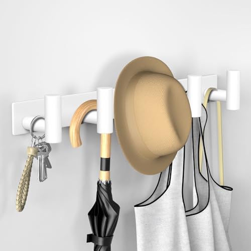 VAEHOLD Hat and Coat Wall Mount Rack - Hooks for Robes, Bags, Keys, and Towels - Bathroom Towel Hanger Organizer (White, “T“ Shape 5 Hooks 2 Pack) - Image 2