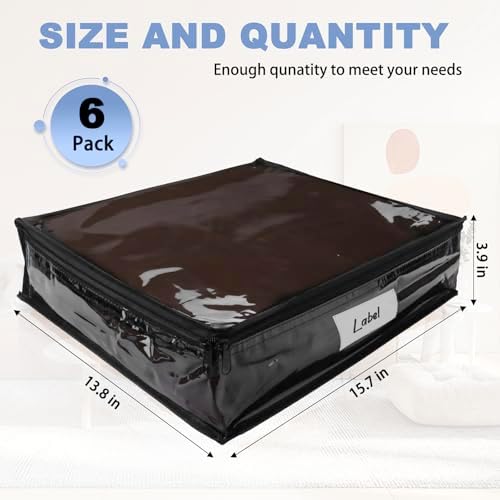 Clear Zippered Plastic Clothes Storage Bags, 6 Pack, Black - Image 2