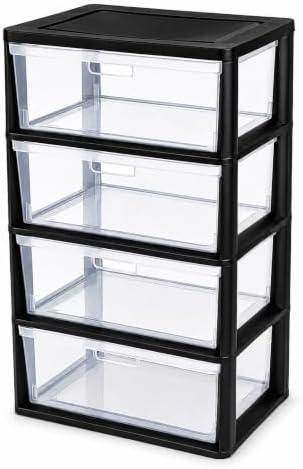 4 Drawer Storage Organizer, Wide Clear Plastic 4 Tier Drawer Unit (Black) by Unknown
