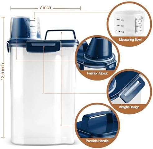 TIOVERY Upgraded Dog Food Storage Container Small, Cat Food Container Airtight, Pet Food Container Dispenser with Pour Spout, Measuring Cup and 4 Seal Buckles for Dogs, Cats, Birds (Blue) - Image 4