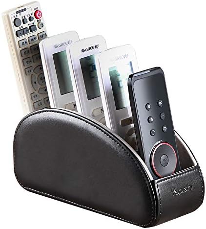 All-in-One Leather TV Remote Control Holder Black with 5 Compartments Nightstand Desktop DVD Media Player Remote Caddy Storage Box Organizer Tray For Makeup Brush Pen Stationary Table Controllers by YAPISHI