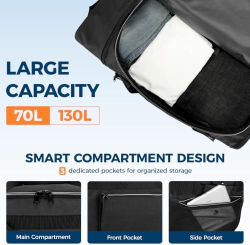 uarition 70L Foldable Rolling Duffle Bag with Wheels - Image 3