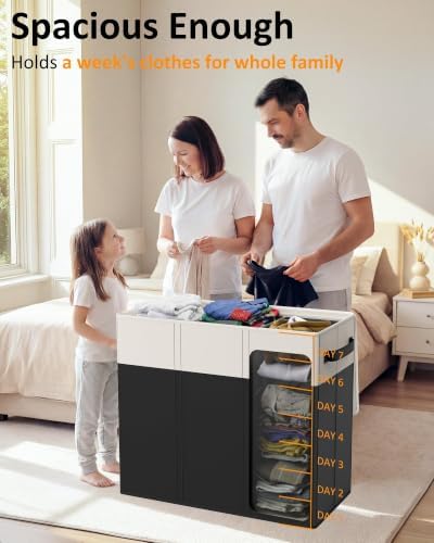 Optish 180L Laundry Hamper 3 Section, Large Hamper with Mesh Bags & Lid - Image 4