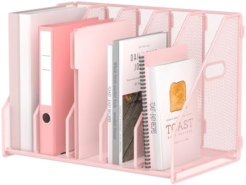MINDEPOT Desk File Organizer Folder Holder with 5 Vertical for Office, Pink by MINDEPOT