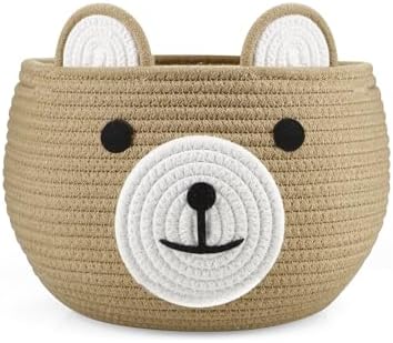 PandaEar 2 Pack Cotton Rope Baby Basket, Baby Gift Basket Nursery Laundry Organizer with Cute Bear Design for Storage Infant Newborn Essentials, Diaper Caddy with Handle - Image 7