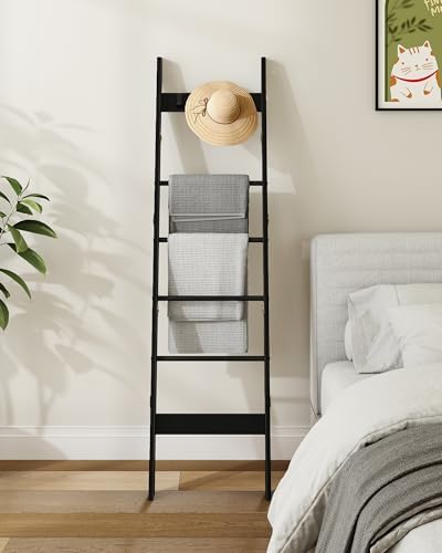 Hzuaneri Blanket Ladder Decorative Quilt Rack with 4 Removable Hooks - Image 4